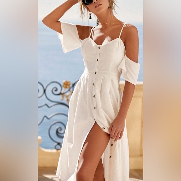 Lulu's I’ve Got Love White Off The Shoulder Midi Sun Vacation Dress Women Sz XS - Picture 1 of 13